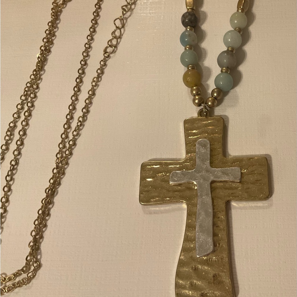 Gold and Silver Cross Pendant Necklace
